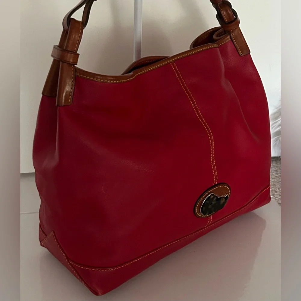 Dooney & Bourke Red Leather Hobo with Brown Trim